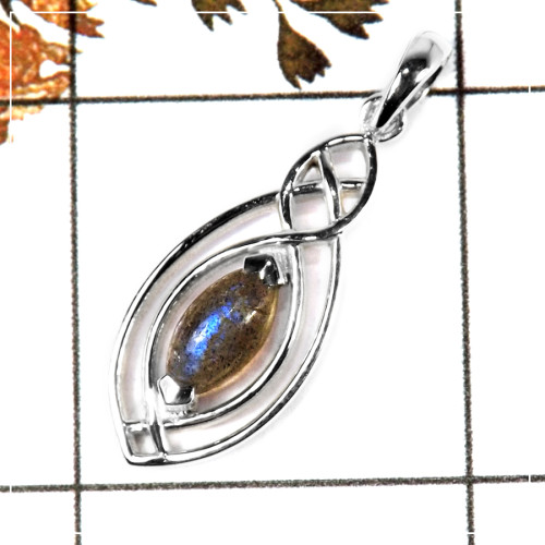 Labradorite Cab O - SD564-Solid 925 Sterling Silver Designer Pendant Semiprecious Cab Gemstone