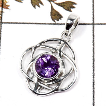 Amethyst Cut O - CSP929-Solid 925 Sterling Silver Celtic Design Casting Pendant With Cut Gemstone Amethyst Cut O - CSP929-Solid 925 Sterling Silver Celtic Design Casting Pendant With Cut Gemstone
