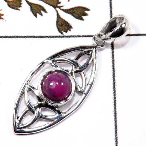 Purple Turquoise Cab E - CSP928-Indian Factory Made Trinity Design Pendant Cab Gemstone 925 Sterling Silver Purple Turquoise Cab E - CSP928-Indian Factory Made Trinity Design Pendant Cab Gemstone 925 Sterling Silver