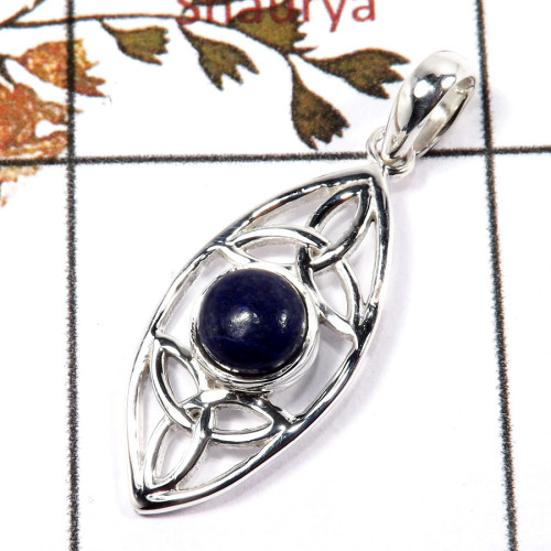 Lapis Cab F - CSP928-Indian Factory Made Trinity Design Pendant Cab Gemstone 925 Sterling Silver Lapis Cab F - CSP928-Indian Factory Made Trinity Design Pendant Cab Gemstone 925 Sterling Silver