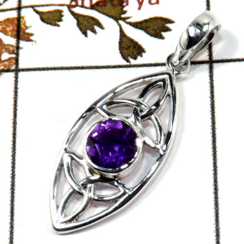 Amethyst Cut A - CSP927-Party Wear Cut Gemstone Trinity Design Pendant 925 Sterling Silver