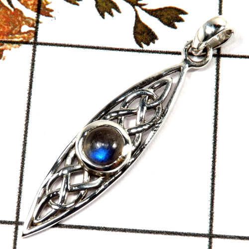 Labradorite Cab G - CSP926-Gorgeous Cab Gemstone Celtic Knot Design Pendant 925 Sterling Silver