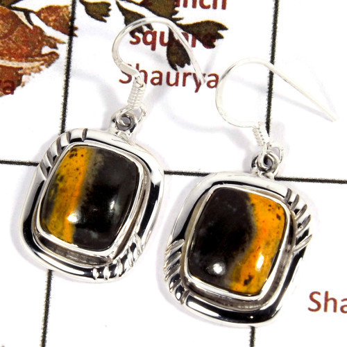 Bumble Bee Cab B - SDE691-Indian Company Made Cab Gemstone Design Earrings 925 Sterling Silver