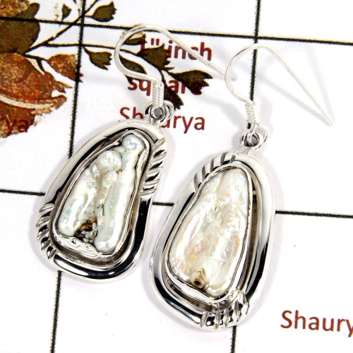 Biwa Pearl - SDE691-Indian Company Made Cab Gemstone Design Earrings 925 Sterling Silver