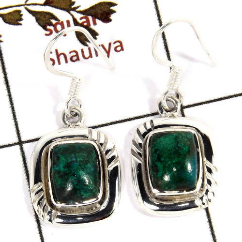 Chrysocolla Cab E - SDE691-Indian Company Made Cab Gemstone Design Earrings 925 Sterling Silver