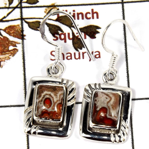 Crazy Lace Agate Cab F - SDE691-Indian Company Made Cab Gemstone Design Earrings 925 Sterling Silver