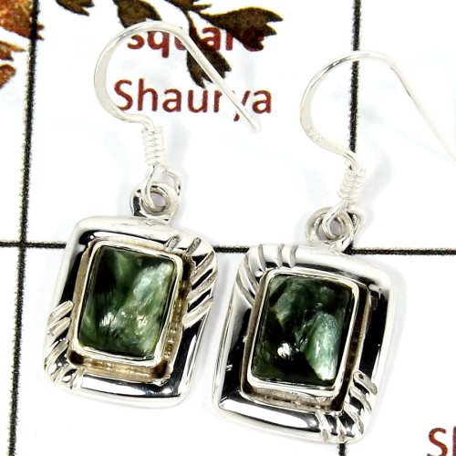 Seraphinite Cab G - SDE691-Indian Company Made Cab Gemstone Design Earrings 925 Sterling Silver