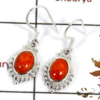 Sponge Coral Cab H - SDE688-Exclusive 925 Sterling Silver Designer Earrings With Gemstone