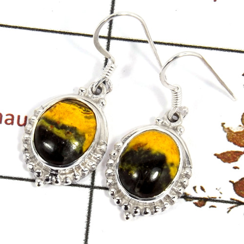 Bumble Bee Cab B - SDE687-Indian Company Made Cab Gemstone Earrings 925 Sterling Silver
