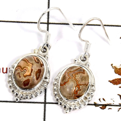 Rosetta Jasper Cab C - SDE687-Indian Company Made Cab Gemstone Earrings 925 Sterling Silver