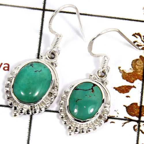 Tibet Turquoise Cab E - SDE687-Indian Company Made Cab Gemstone Earrings 925 Sterling Silver