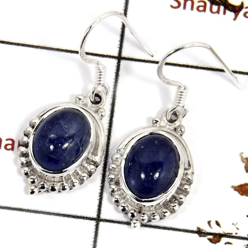 Tanzanite Cab H - SDE687-Indian Company Made Cab Gemstone Earrings 925 Sterling Silver
