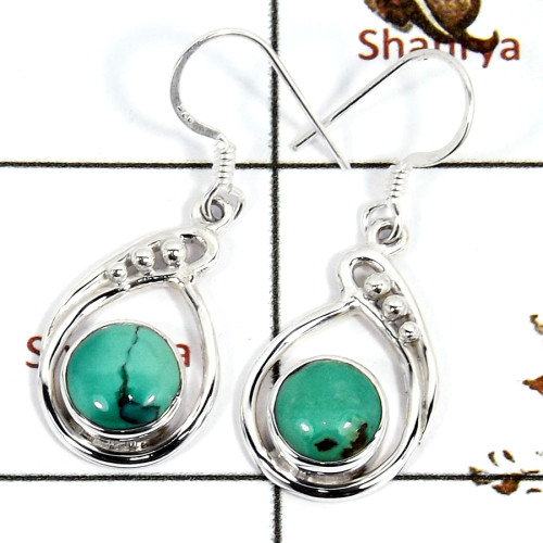 Tibet Turquoise Cab D - SDE686-Solid 925 Sterling Silver Designer Earrings Semiprecious Gemstone