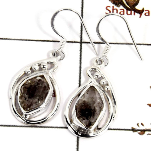 Herkimer Diamond L - SDE686-Solid 925 Sterling Silver Designer Earrings Semiprecious Gemstone