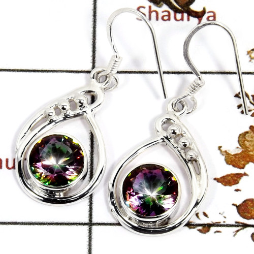 Mystic Cut O - SDE686-Solid 925 Sterling Silver Designer Earrings Semiprecious Gemstone