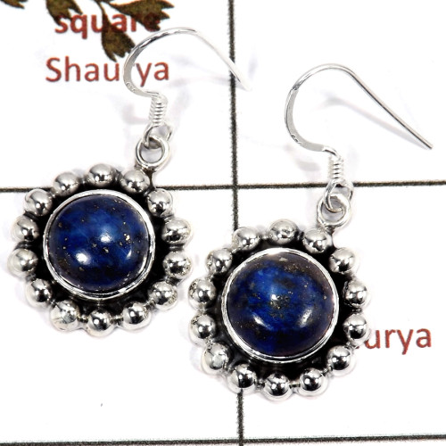 Lapis Lazuli Cab A - SDE682-925 Sterling Silver Pretty Women Designer Earrings Cut & Cab Semiprecious Stone