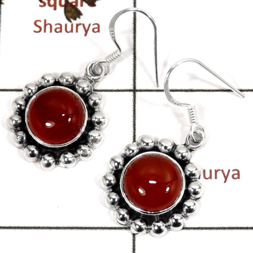 Red Onyx Cab B - SDE682-925 Sterling Silver Pretty Women Designer Earrings Cut & Cab Semiprecious Stone