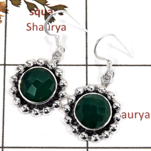 Green Onyx Cut D - SDE682-925 Sterling Silver Pretty Women Designer Earrings Cut & Cab Semiprecious Stone