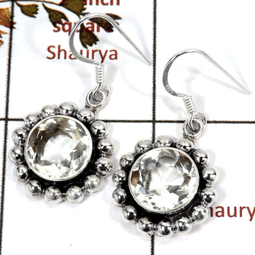 Crystal Cut E - SDE682-925 Sterling Silver Pretty Women Designer Earrings Cut & Cab Semiprecious Stone