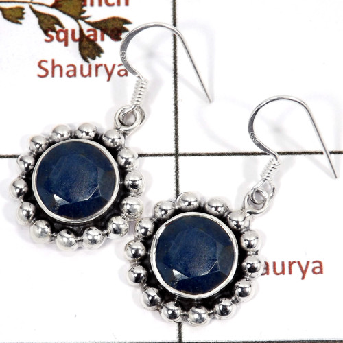 Lapis Cut F - SDE682-925 Sterling Silver Pretty Women Designer Earrings Cut & Cab Semiprecious Stone
