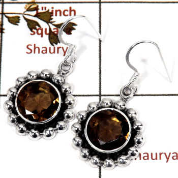 Smokey Cut G - SDE682-925 Sterling Silver Pretty Women Designer Earrings Cut & Cab Semiprecious Stone