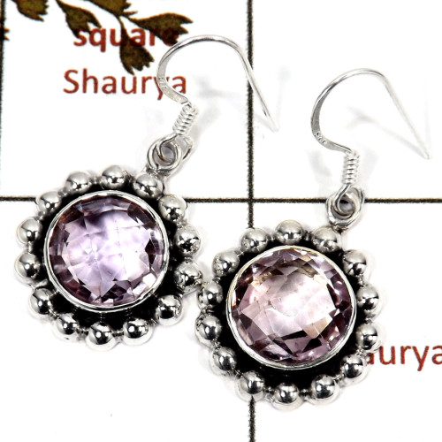 Amethyst Cut H - SDE682-925 Sterling Silver Pretty Women Designer Earrings Cut & Cab Semiprecious Stone