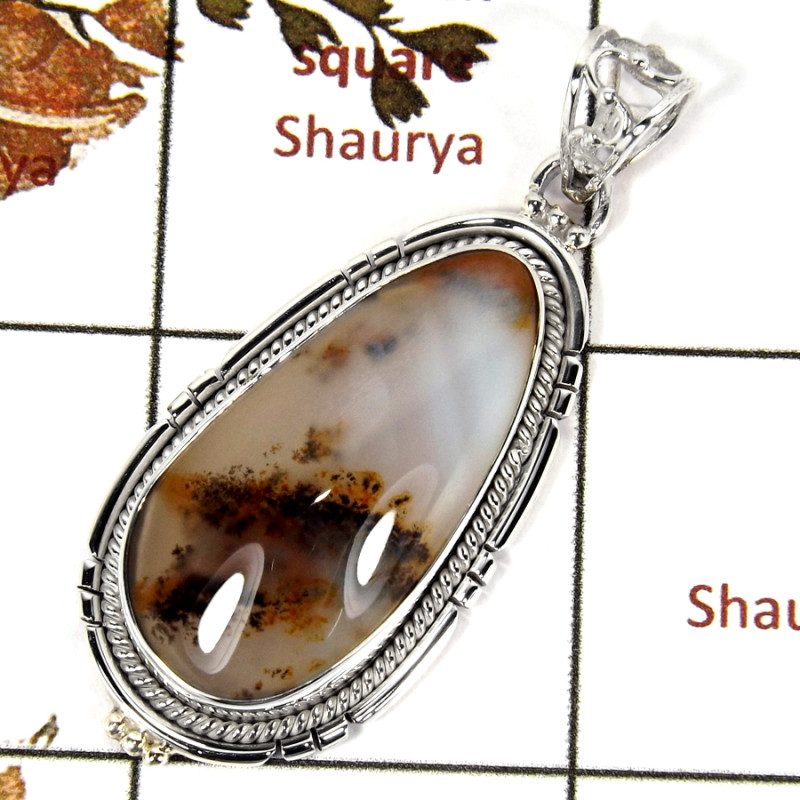 Scenic Dendrite Agate Cab K - SD562-Solid 925 Sterling Silver Designer Heavy Pendant With Cab Gemstone
