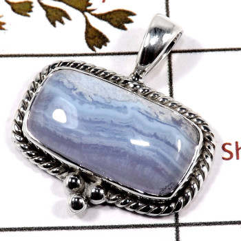 Blue Lace Agate Cab F - SD557-Indian Factory Made Semiprecious Designer Pendant 925 Sterling Silver