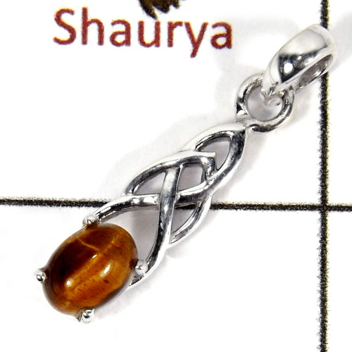 Tiger Eye Cab B - SSP817-Party Wear Celtic Design Light Wight Pendant 925 Sterling Silver Cab Gemstone
