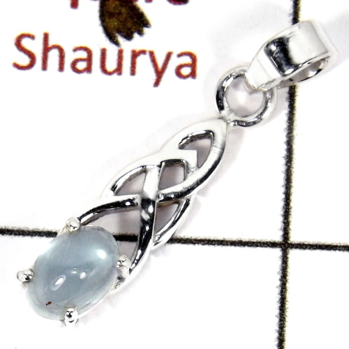 Aqua Chalcedony Cab F - SSP817-Party Wear Celtic Design Light Wight Pendant 925 Sterling Silver Cab Gemstone