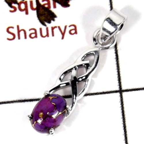 Purple Copper Turquoise Cab H - SSP817-Party Wear Celtic Design Light Wight Pendant 925 Sterling Silver Cab Gemstone