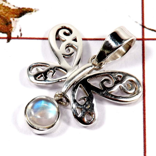Rainbow Moonstone Cab I - SSP813-925 Silver Butterfly Design Light Weight Pendant With Cab Gemstone Rainbow Moonstone Cab I - SSP813-925 Silver Butterfly Design Light Weight Pendant With Cab Gemstone