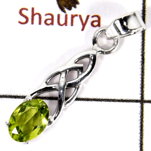 Peridot Cut A - SSP812-925 Silver Celtic Design Light Weight Pendant Amazing Cut Gemstone
