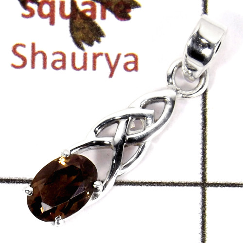 Smokey Cut C - SSP812-925 Silver Celtic Design Light Weight Pendant Amazing Cut Gemstone