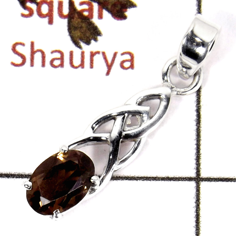 Smokey Cut C - SSP812-925 Silver Celtic Design Light Weight Pendant Amazing Cut Gemstone