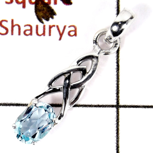 Blue Topaz Cut F - SSP812-925 Silver Celtic Design Light Weight Pendant Amazing Cut Gemstone