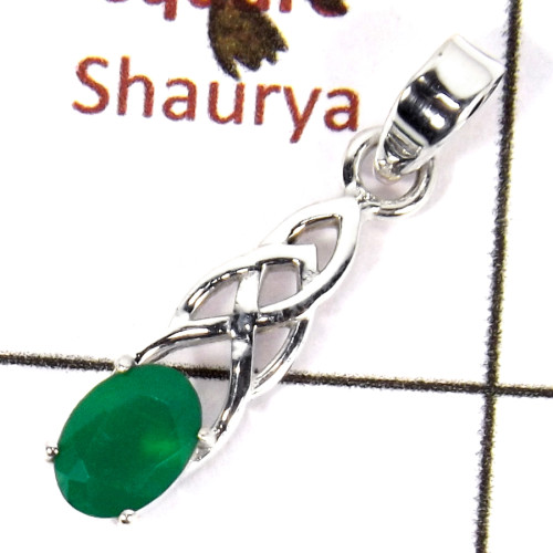 Green Onyx Cut H - SSP812-925 Silver Celtic Design Light Weight Pendant Amazing Cut Gemstone