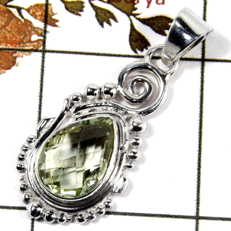 Green Amethyst Cut C - SD556-Gorgeous Cut Gemstone Designer Pendant 925 Sterling Silver