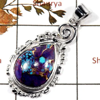 Purple Copper Turquoise Cab F - SD555-Superb Semiprecious Cab Stone Designer Big Pendant 925 Sterling Silver Purple Copper Turquoise Cab F - SD555-Superb Semiprecious Cab Stone Designer Big Pendant 925 Sterling Silver
