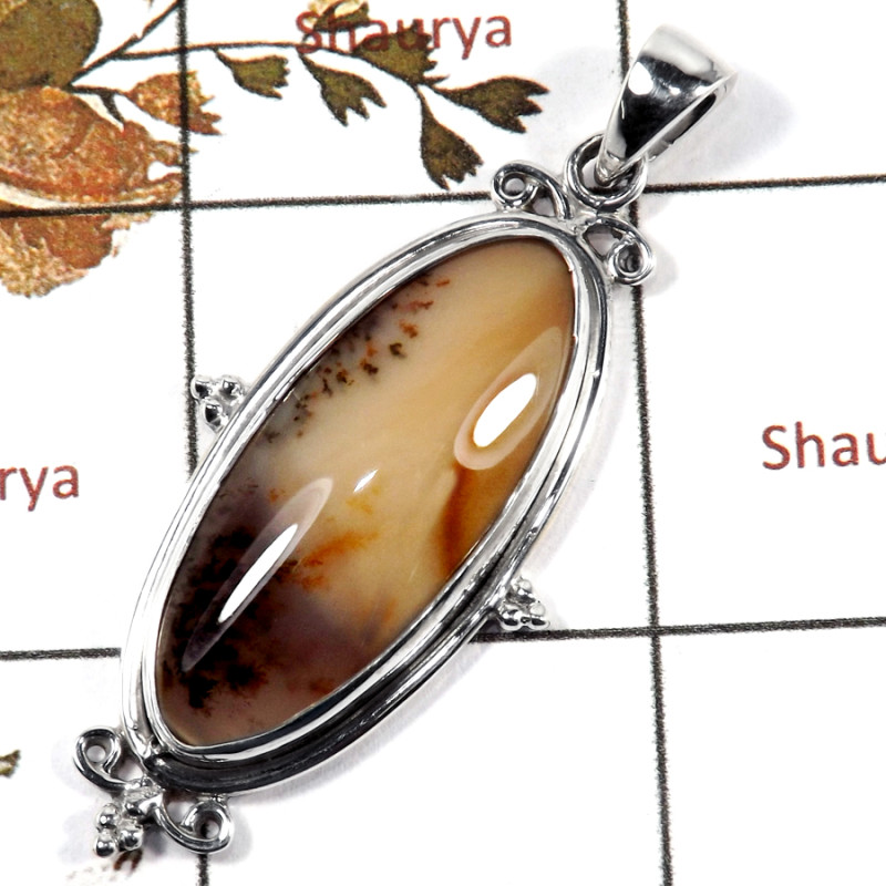 Scenic Dendrite Agate J - SD554-Newly Handmade Designer 925 Silver Pendant With Cab & Cut Gemstone