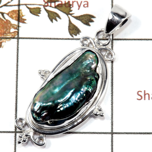 Biwa Pearl K - SD554-Newly Handmade Designer 925 Silver Pendant With Cab & Cut Gemstone