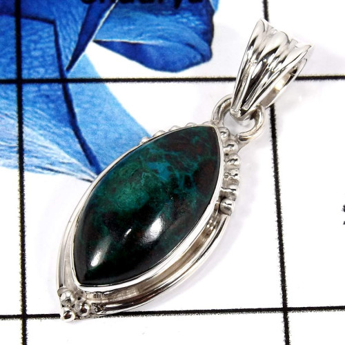 Chrysocolla Cab D - SD553-925 Sterling Silver Designer Pendant Party Wear Semiprecious Stone Chrysocolla Cab D - SD553-925 Sterling Silver Designer Pendant Party Wear Semiprecious Stone