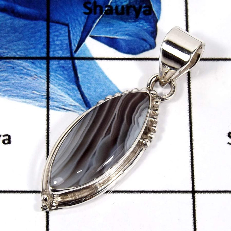 Botswana Agate Cab E - SD553-925 Sterling Silver Designer Pendant Party Wear Semiprecious Stone Botswana Agate Cab E - SD553-925 Sterling Silver Designer Pendant Party Wear Semiprecious Stone