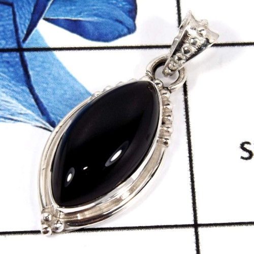 Black Onyx Cab F - SD553-925 Sterling Silver Designer Pendant Party Wear Semiprecious Stone Black Onyx Cab F - SD553-925 Sterling Silver Designer Pendant Party Wear Semiprecious Stone