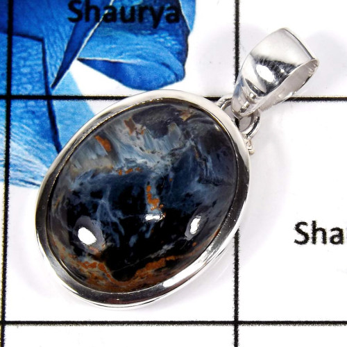 Pietersite Cab C - ISP641-925 Sterling Silver Plain Setting Pendant Natural Blue Pietersite Gemstone Pietersite Cab C - ISP641-925 Sterling Silver Plain Setting Pendant Natural Blue Pietersite Gemstone