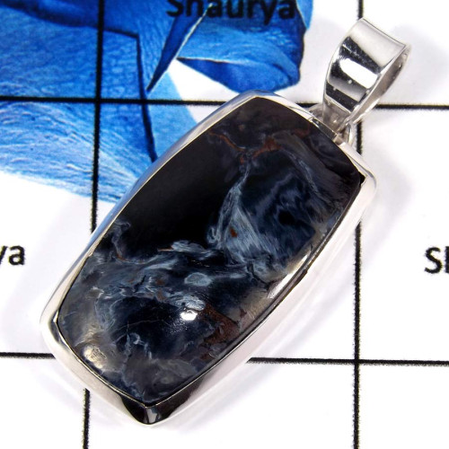 Pietersite Cab D - ISP641-925 Sterling Silver Plain Setting Pendant Natural Blue Pietersite Gemstone Pietersite Cab D - ISP641-925 Sterling Silver Plain Setting Pendant Natural Blue Pietersite Gemstone