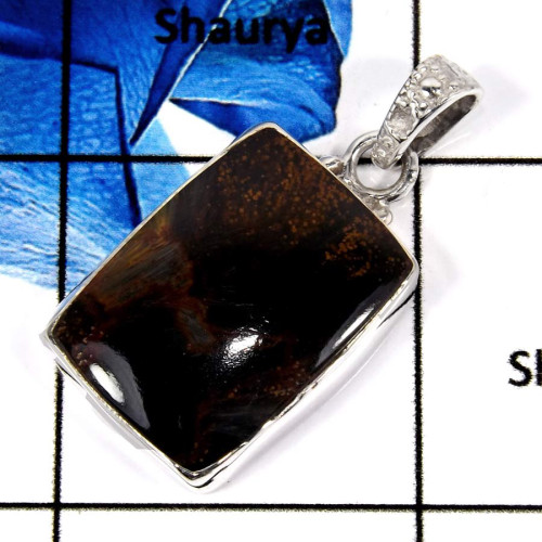 Pietersite Cab O - ISP641-925 Sterling Silver Plain Setting Pendant Natural Blue Pietersite Gemstone Pietersite Cab O - ISP641-925 Sterling Silver Plain Setting Pendant Natural Blue Pietersite Gemstone