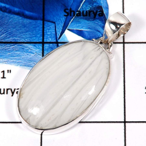 Selenite A - ISP640-Gorgeous White Selenite Gemstone Pendant 925 Sterling Silver Plain Setting Selenite A - ISP640-Gorgeous White Selenite Gemstone Pendant 925 Sterling Silver Plain Setting