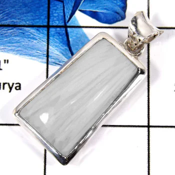 Selenite E - ISP640-Gorgeous White Selenite Gemstone Pendant 925 Sterling Silver Plain Setting Selenite E - ISP640-Gorgeous White Selenite Gemstone Pendant 925 Sterling Silver Plain Setting