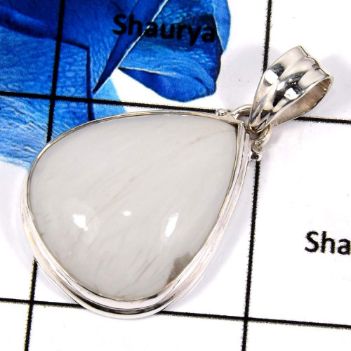 Selenite F - ISP640-Gorgeous White Selenite Gemstone Pendant 925 Sterling Silver Plain Setting Selenite F - ISP640-Gorgeous White Selenite Gemstone Pendant 925 Sterling Silver Plain Setting